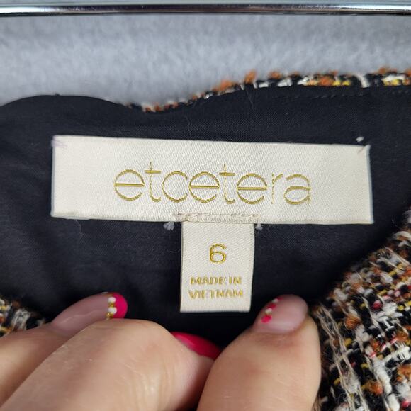 Etcetera Womens Size 6 Crosshatch Tweed Pencil Skirt Black Brown Office Academia - Picture 6 of 11